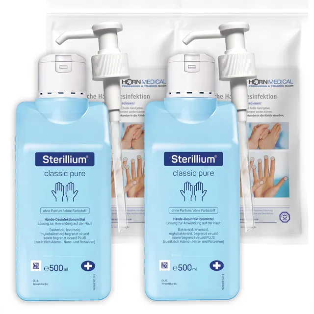 sterillium-classic-pure-h-ndedesinfektion-2-x-500-ml-mit-horn-dosierpumpe image 1